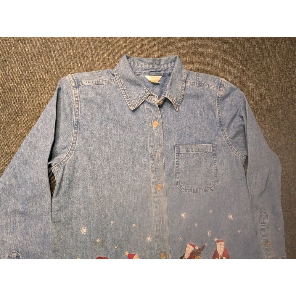 Christopher & Banks Denim Jacket Vtg Christmas Santa Embroidered Size Small - Picture 2 of 7